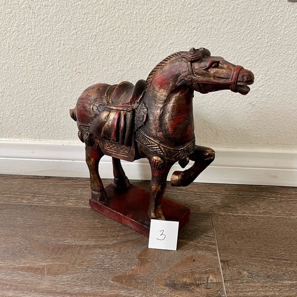 Vintage Hand Crafted Chinese Wooden Horse Statue